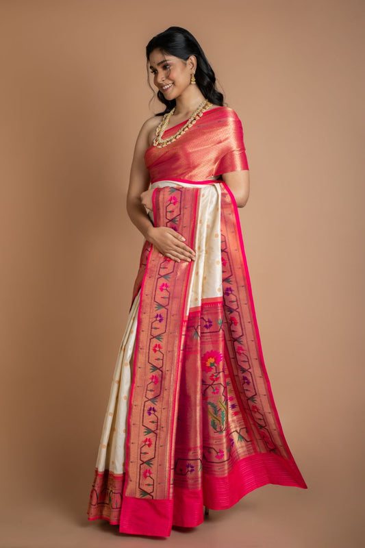 White Paithani Border Saree Saree