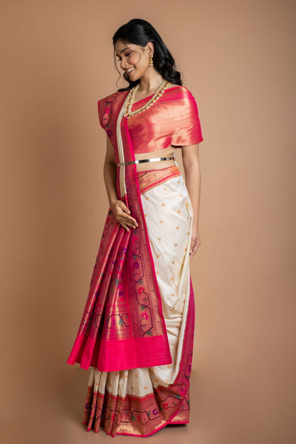 White Paithani Border Saree Saree