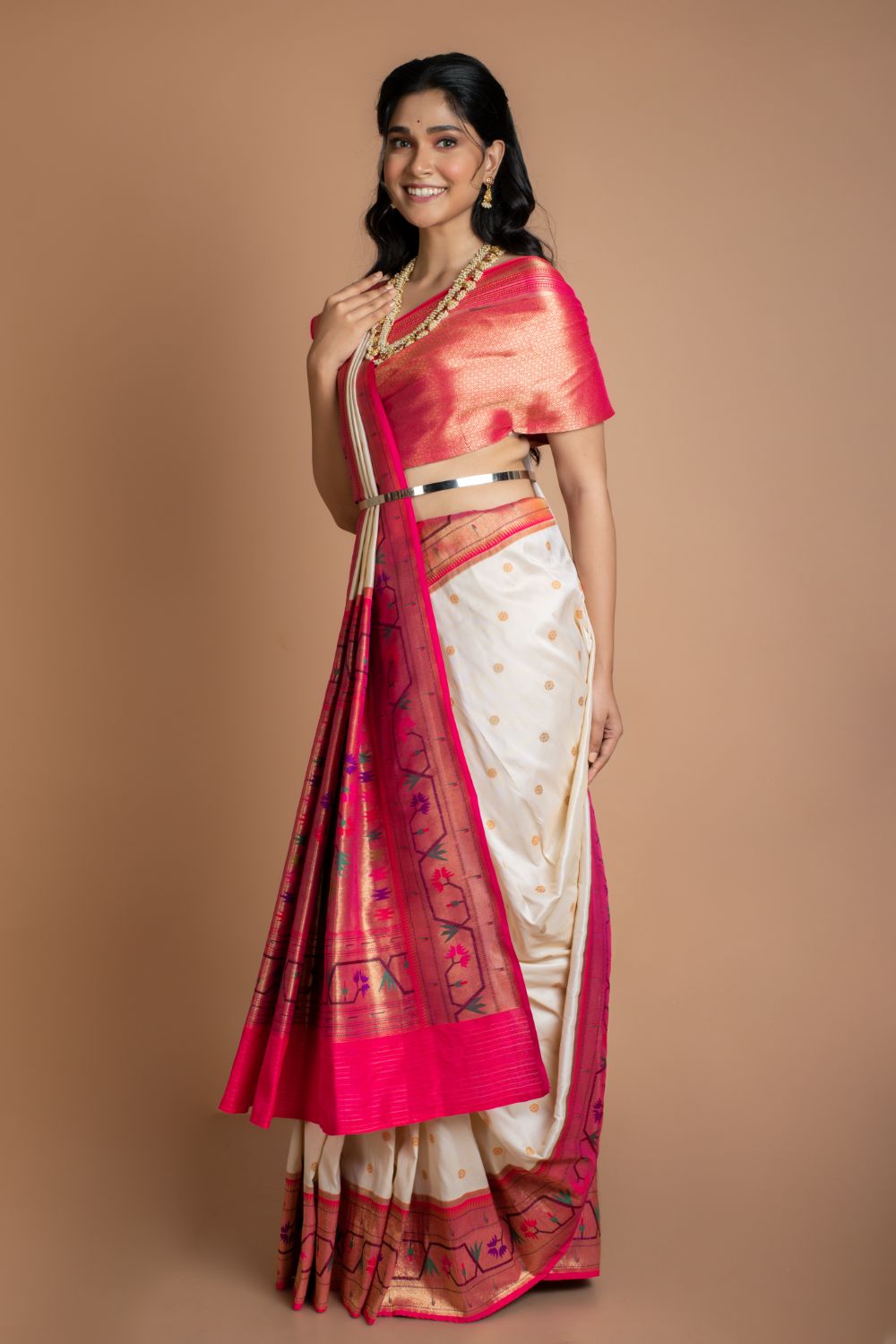 White Paithani Border Saree Saree