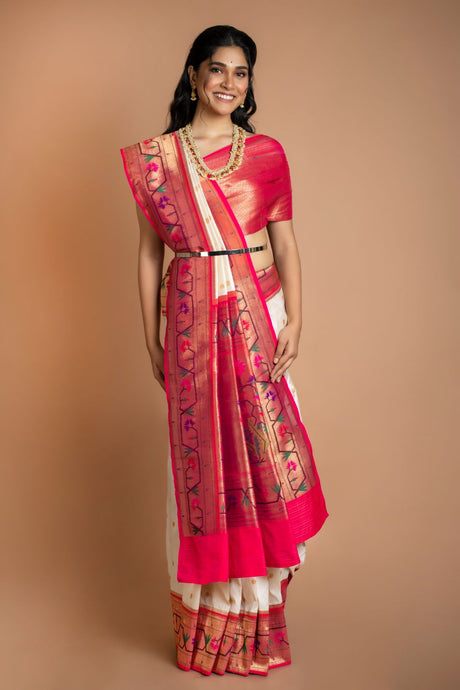 White Paithani Border Saree Saree