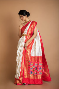 White Silk Saree With Red Banarasi Border Saree