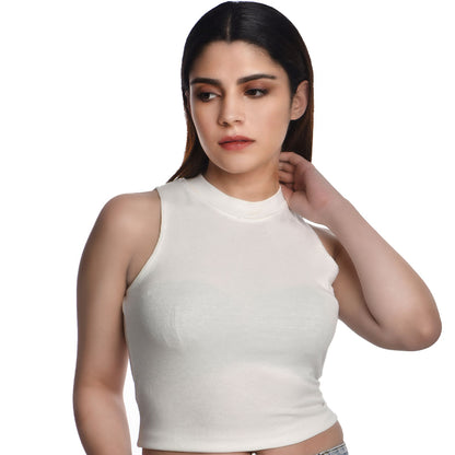 Sleeveless Hosiery Blouses - White - Blouse featured