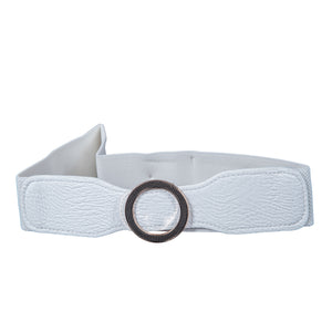 Round Buckle Belt - Artificial Leather White Belts