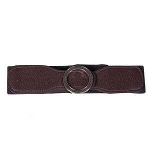 Round Buckle Belt - Artificial Leather Dark Brown Belts