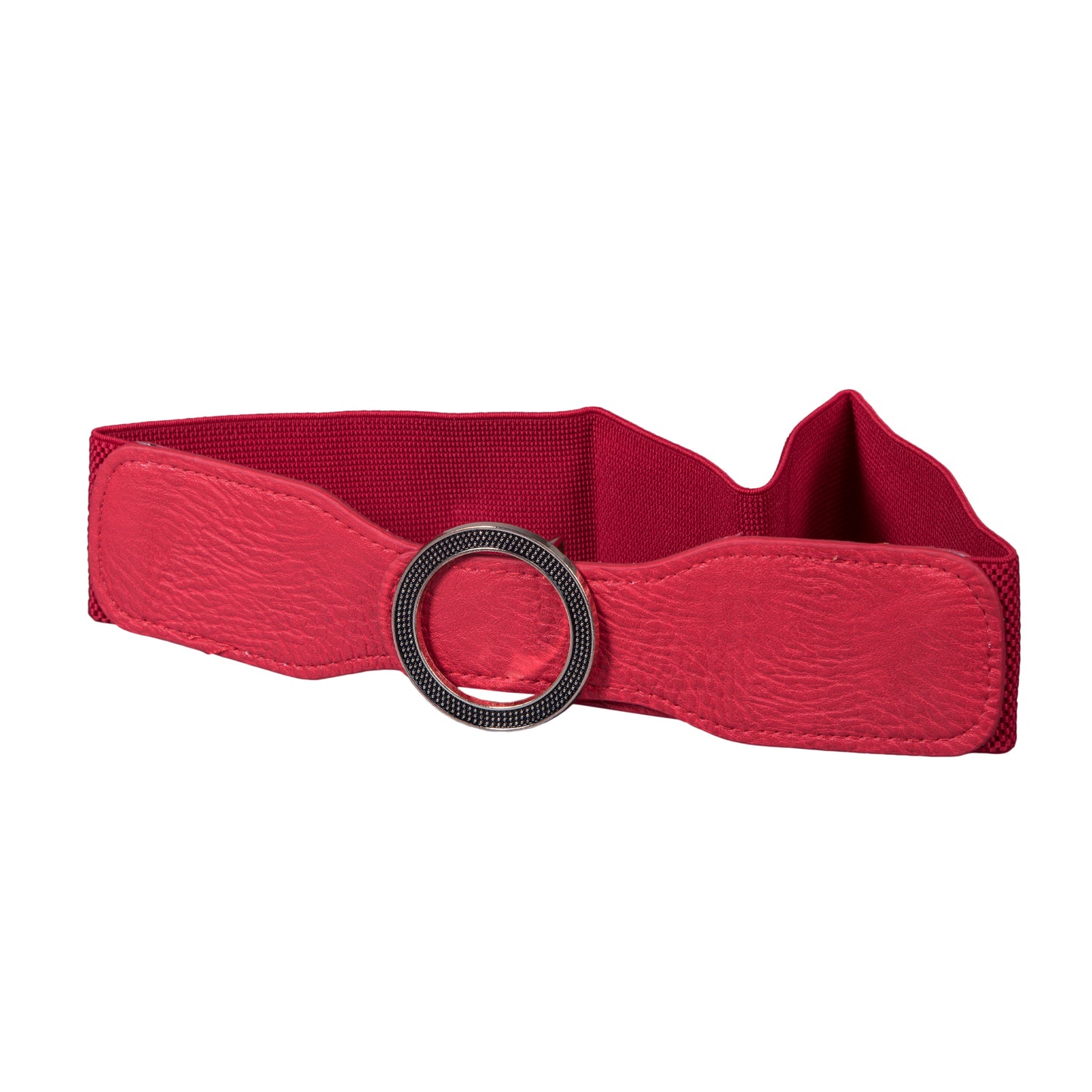 Round Buckle Belt - Artificial Leather Red Belts