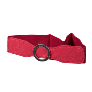Round Buckle Belt - Artificial Leather Red Belts