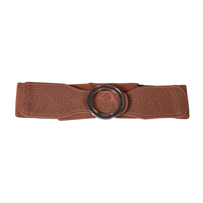 Round Buckle Belt - Artificial Leather Light Brown Belts