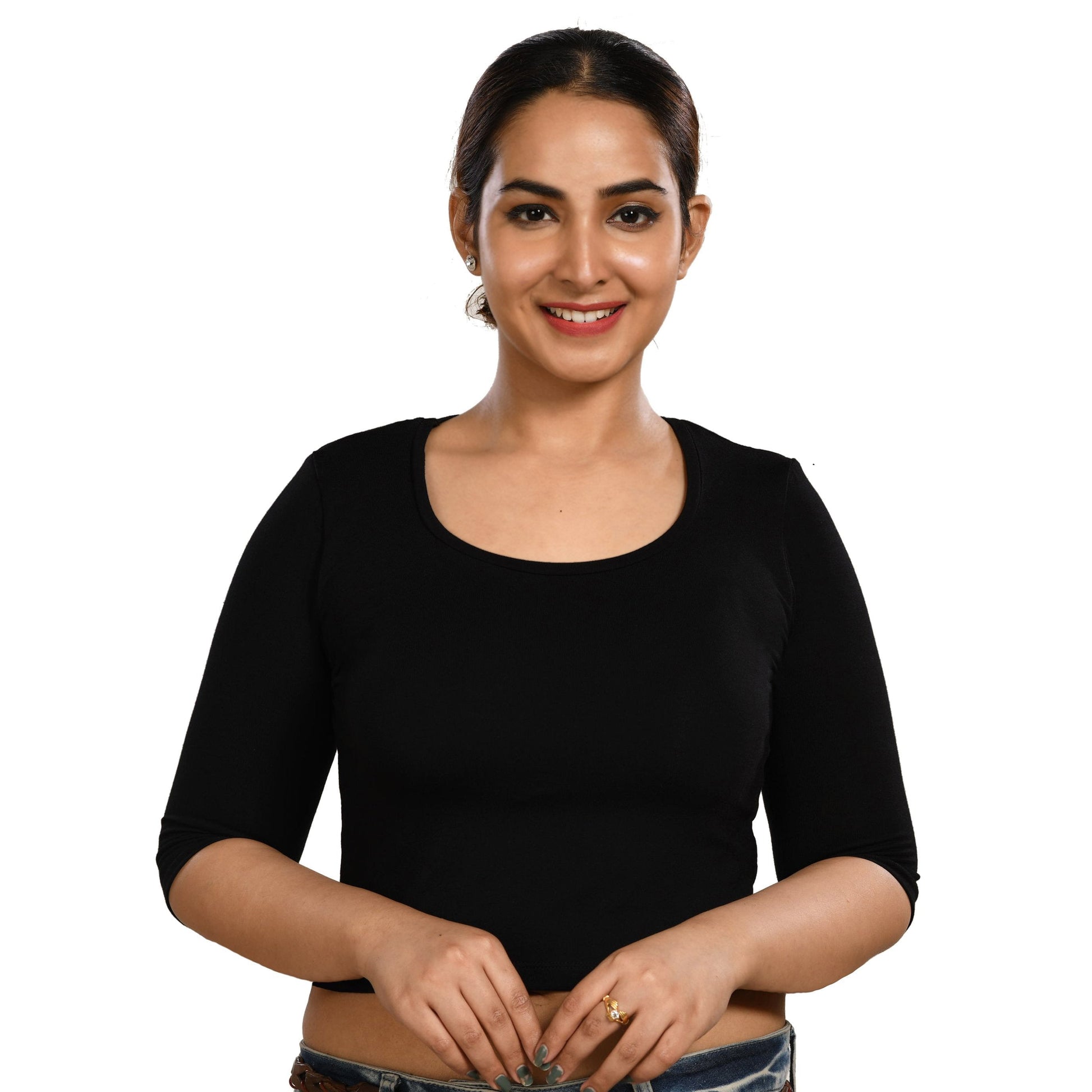 Cotton Rayon Blouses Plus Size - Elbow Sleeves Black Bust size 42-48 Blouse