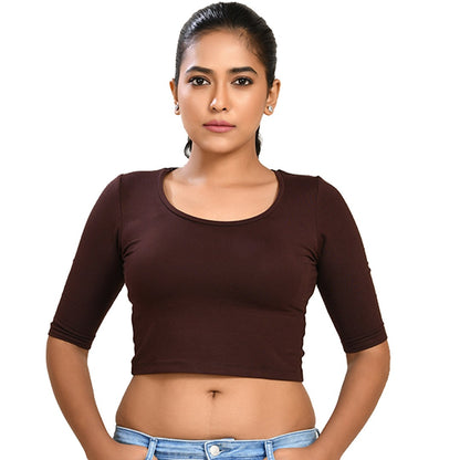 Cotton Rayon Blouses Plus Size - Elbow Sleeves Chocolate Brown Bust size 42-48 Blouse