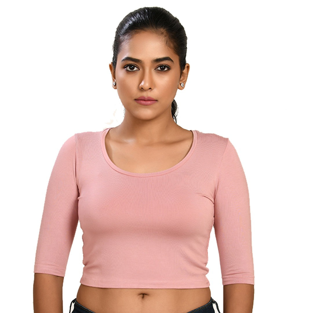 Cotton Rayon Blouses Plus Size - Elbow Sleeves Dark Crepe Pink Bust size 42-48 Blouse