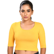 Load image into Gallery viewer, Cotton Rayon Blouses - Elbow Sleeves Mari Gold Bust size 28-40 Blouse