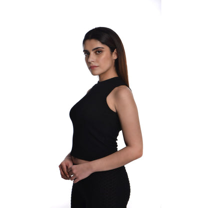 Sleeveless Hosiery Blouses - Black - Blouse featured