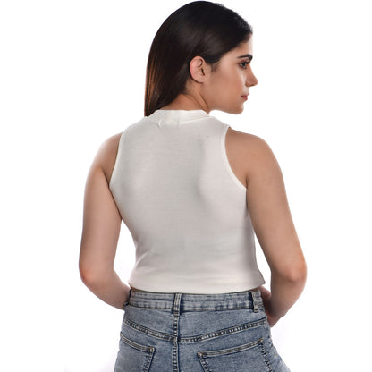 Sleeveless Hosiery Blouses - White - Blouse featured