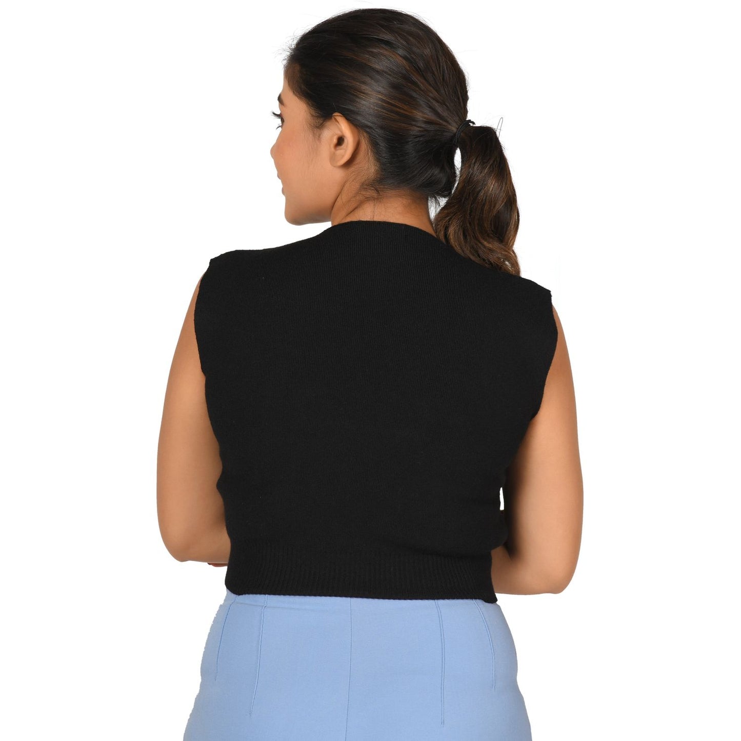 Knit Tops : Surplice Neck Top - Black - Blouse featured