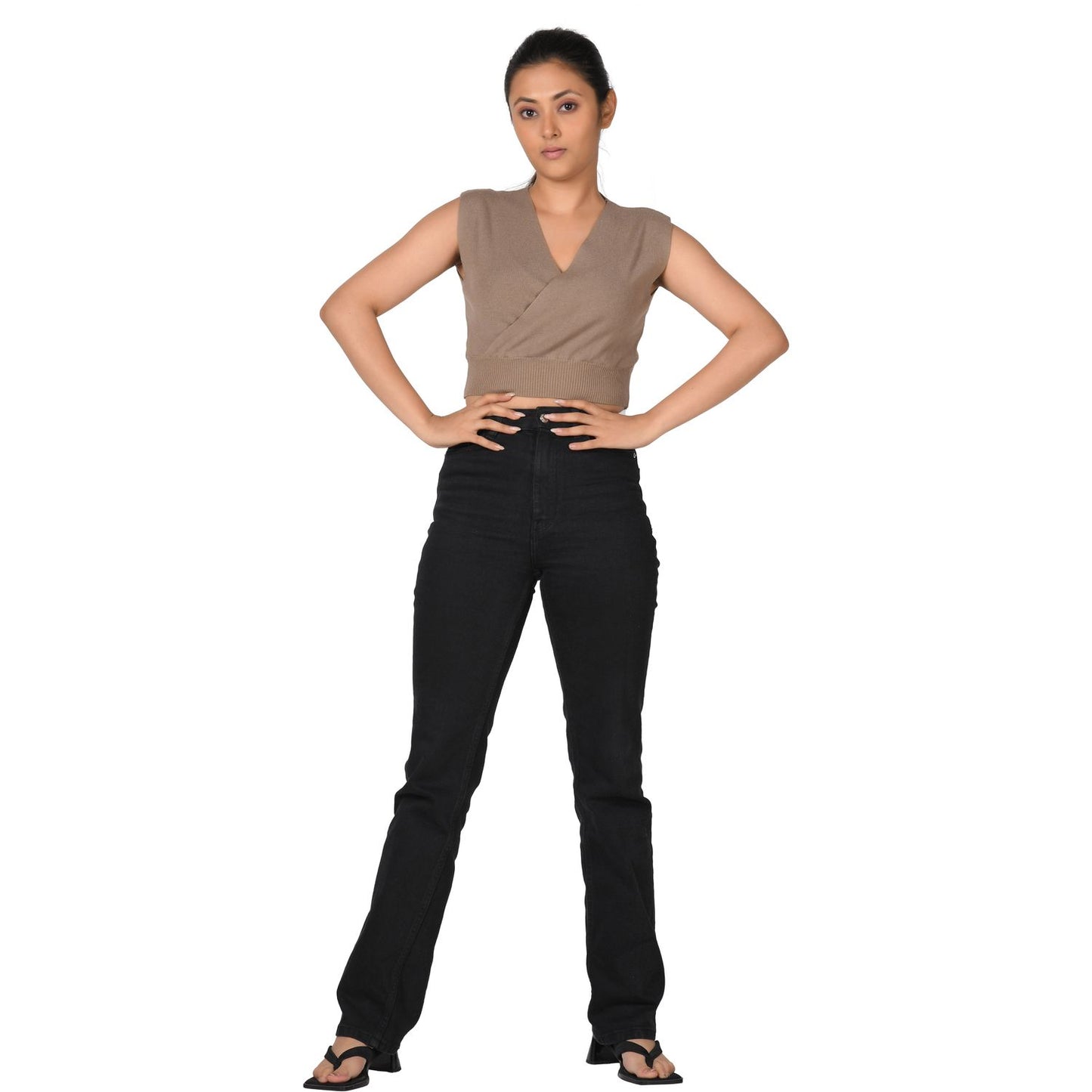 Knit Tops : Surplice Neck Top - Light Brown - Blouse featured