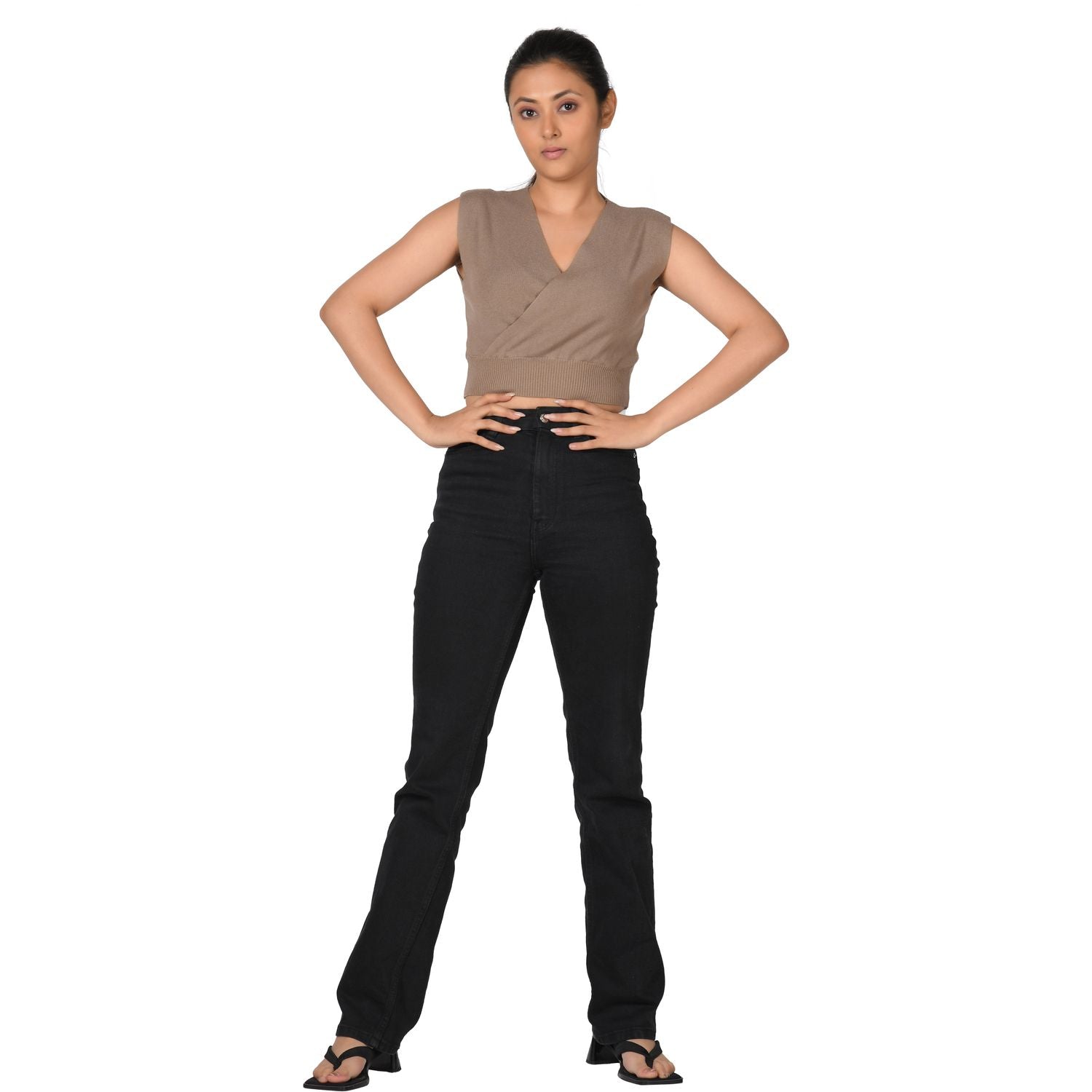 Knit Tops : Surplice Neck Top - Light Brown - Blouse featured