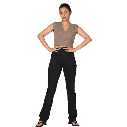 Knit Tops : Surplice Neck Top - Light Brown - Blouse featured