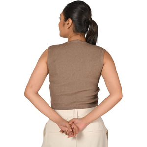 Textured Knit Sleeves Top - Light Brown - Blouse featured