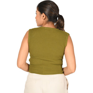 Textured Knit Sleeves Top - Olive Green - Blouse featured