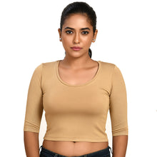 Load image into Gallery viewer, Cotton Rayon Blouses Plus Size - Elbow Sleeves Peanut Brown Bust size 42-48 Blouse